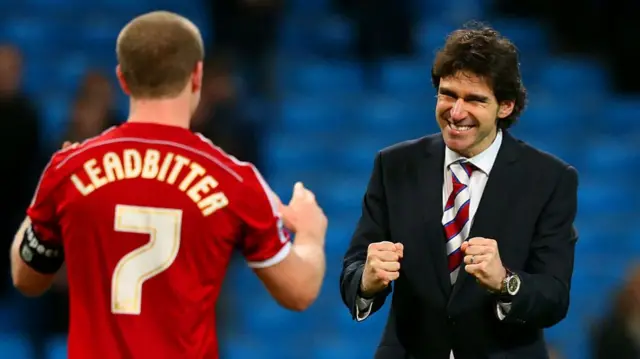 Karanka celebrates after his Boro side beat City in the FA Cup in 2015