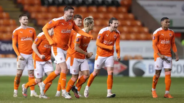 Blackpool celebrate beating West Brom on penalties