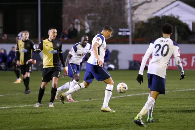 Carlos Vinicius scores Tottenham's fourth goal against Marine in the FA Cup