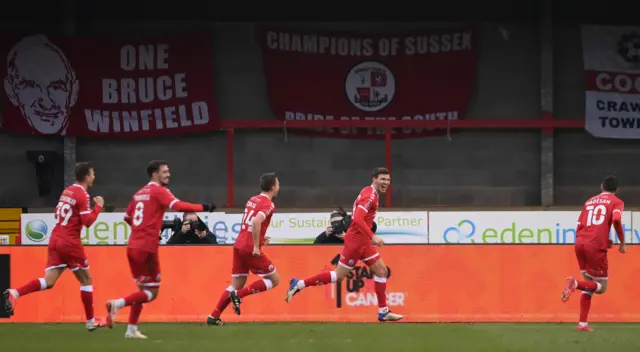 Crawley celebrate against Leeds