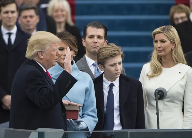 Ivanka Trump watching her father be sworn in as president in January 2017