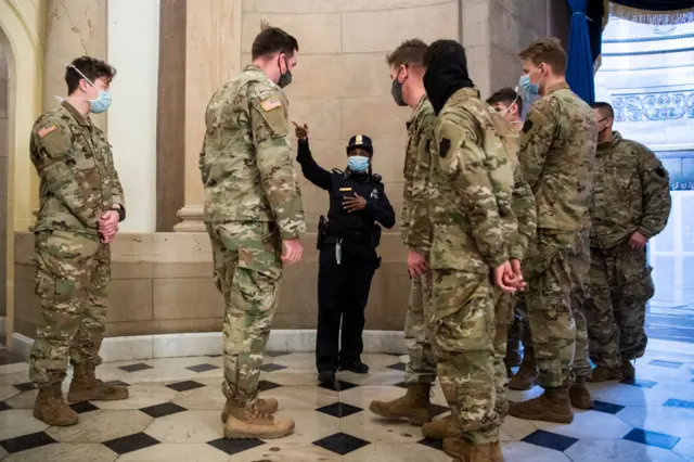 National Guard troops inside the US Capitol