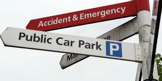 Hospital and car park sign