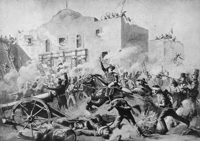 Trump is speaking in a town named for a famous battle against Mexico