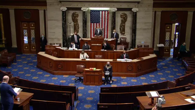 The start of a session by the House of Representatives to impeach President Donald Trump for a second time, at the Capitol in Washington, DC, USA, 13 January 2021.