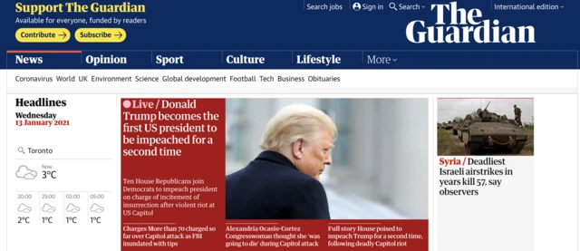 Guardian homepage