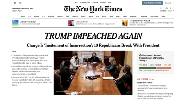 New York Times homepage