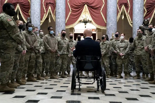 Rep Brian Mast gives members of the National Guard a tour of the US Capitol