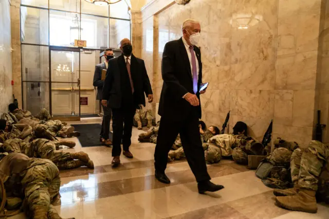 Democratic Congressman Steny Hoyer walked past sleeping soldiers this morning