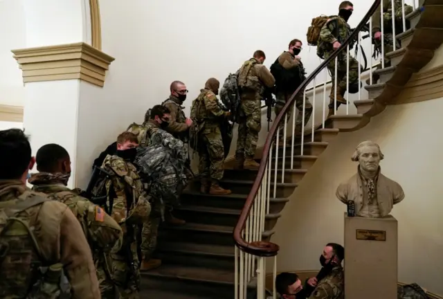 National Guard troops slept in the halls of Congress last night