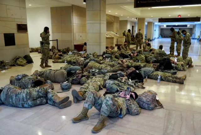 Guardsmen slept on the floors of the Capitol visitor center and throughout the halls and corridors of power