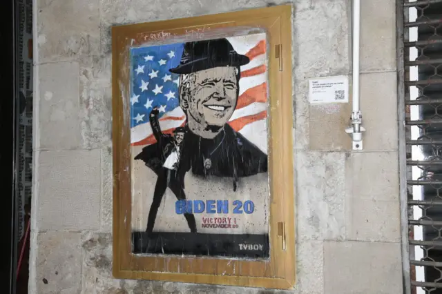 A mural of Joe Biden painted in Barcelona, Spain