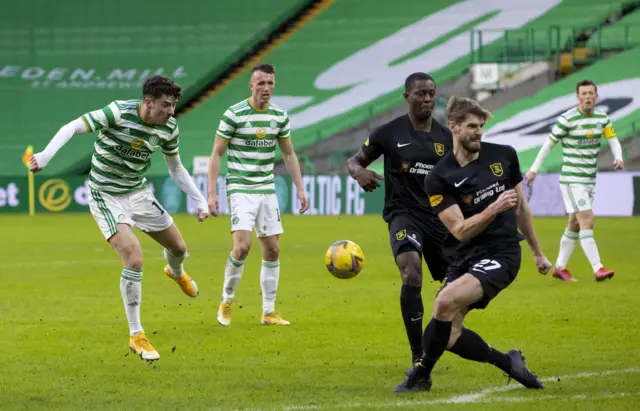 Mikey Johnston tries his luck for Celtic but Livingston are looking the more menacing side