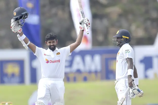 Sri Lanka opener Lahiru Thirimanne celebrates his century