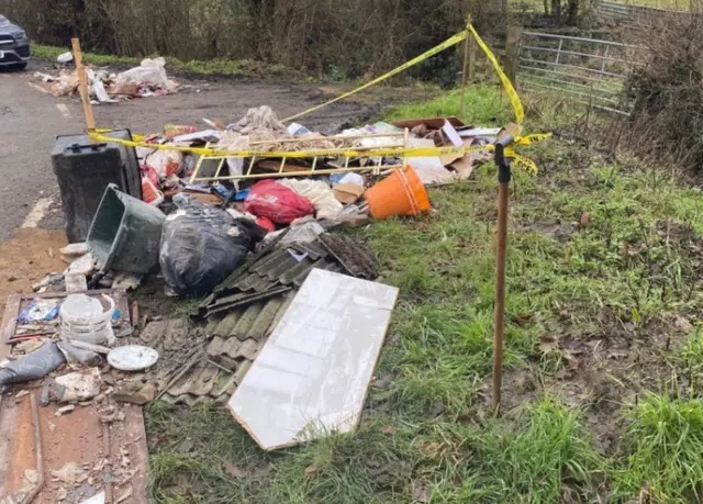 Large fly-tip on the Kirkby Road, in Barwell, Leicestershire