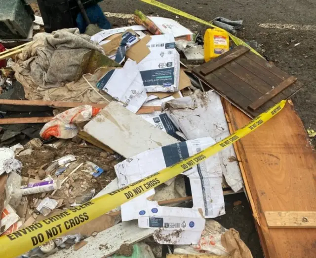 Large fly-tip on the Kirkby Road, in Barwell, Leicestershire