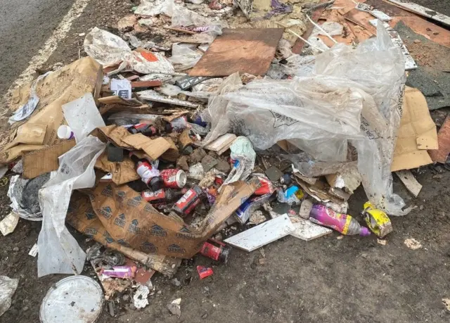 Large fly-tip on the Kirkby Road, in Barwell, Leicestershire