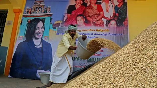 A poster of US Vice President-elect Kamala Harris at Thulasendrapuram village in Tamil Nadu, India 19 January 2021.