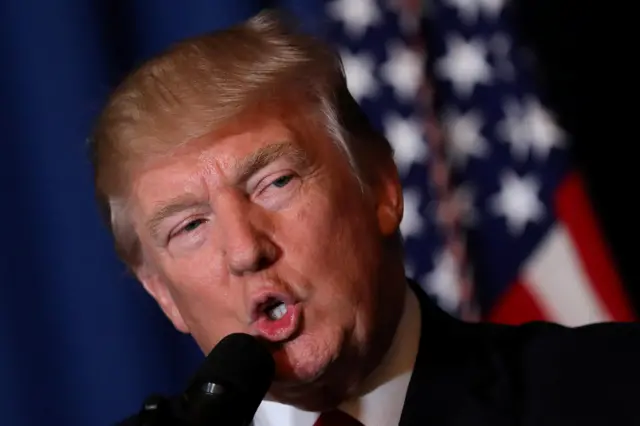 Donald Trump delivers a statement at his Mar-a-Lago estate in West Palm Beach, Florida, April 6, 2017