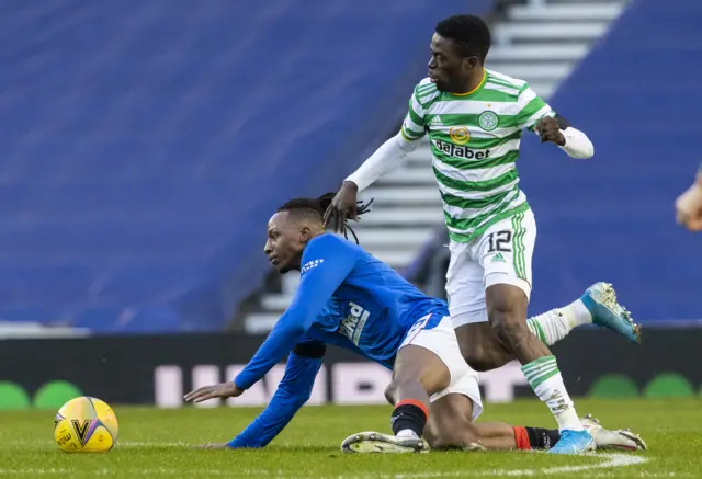 Rangers' Joe Aribo (left) competes with Celtic's Ismaila Soro