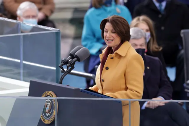 Sen. Amy Klobuchar speaks during the inauguration