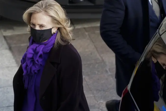 Former Secretary of State Hillary Clinton arrives at the U.S. Capitol ahead of the inauguration of Joe Biden as US President in Washington