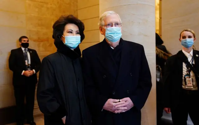 Senate Majority Leader Mitch McConnell and former Secretary of Transportation Elaine Chao also made their arrival.