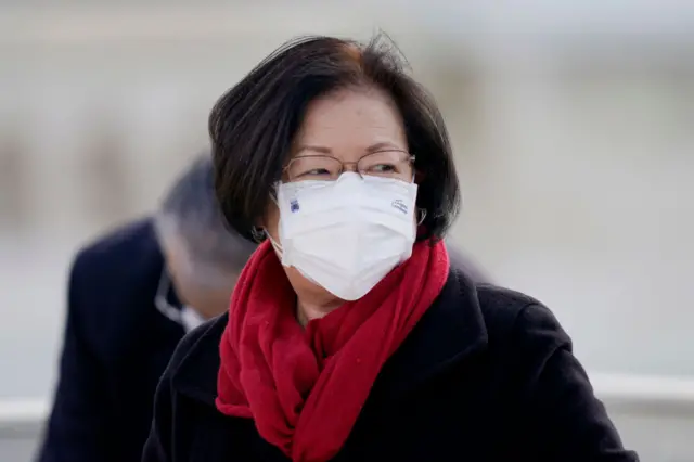 Senator Mazie Hirono arrives at the inauguration on the West Front of the US Capitol