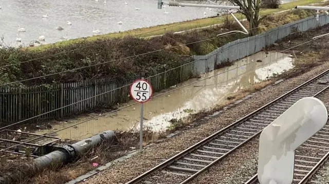 Floodwater at Rotherham Central