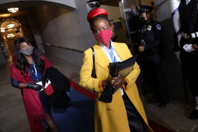 National youth poet laureate Amanda Gorman arrives at the inauguration