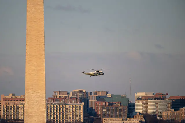 Marine One helicopter flying over Washington