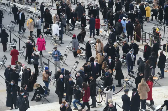 Guests arrive for the inauguration of Joe Biden as the 46th US President on January 20, 2021, at the US Capitol