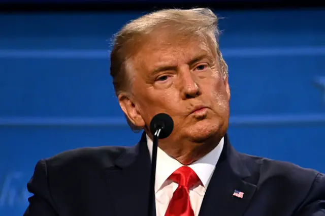 US President Donald Trump looks on during the final presidential debate at Belmont University in Nashville, Tennessee, on October 22, 2020