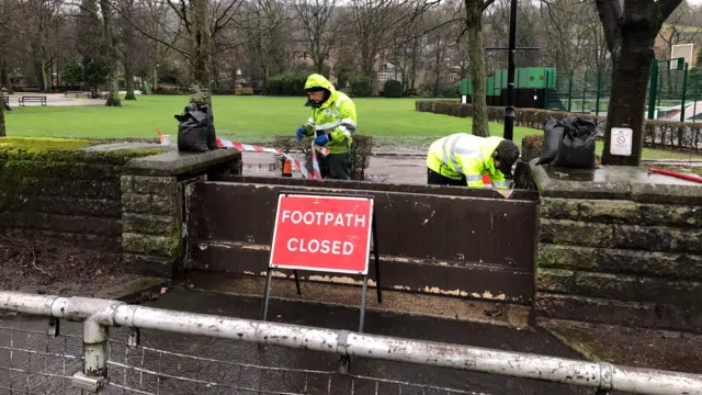 Flood gates at Hall Leys Park