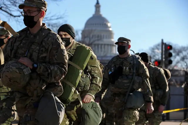 ecurity measures are taken around Capitol building by National Guard soldiers on the day before the inauguration ceremonies for President-elect Joe Biden, in Washington, D.C., United States, on January 19, 2021