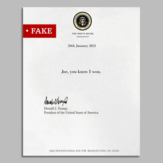 the fake letter saying "I won" from Trump