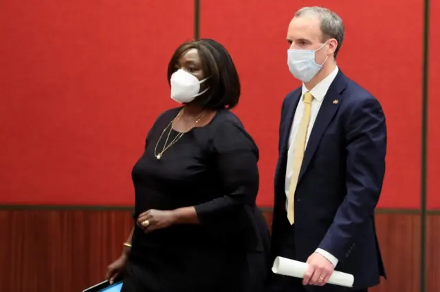 UK Foreign Secretary Dominic Raab and Kenya's Cabinet Secretary for Foreign Affairs Raychelle Omamo in Nairobi, Kenya - 20 January 2021