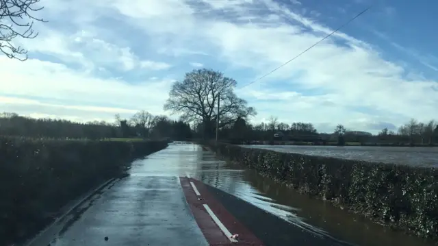 Flooding on the A4110 south of Lawton’s Cross, near Leominster