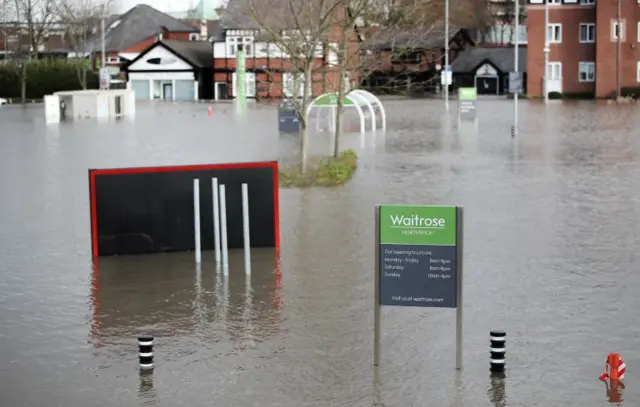 Waitrose car park under water in Northwich