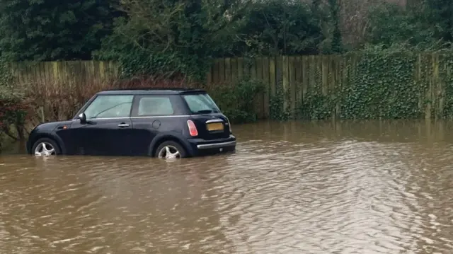 A car in flood water