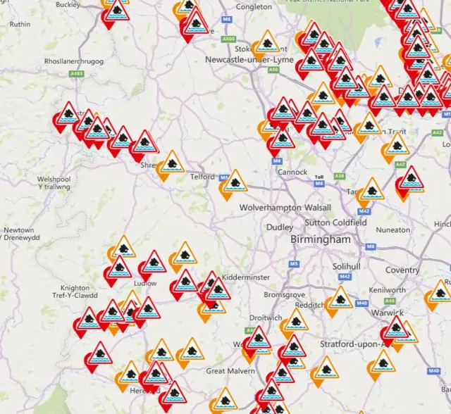 Map of flood warnings