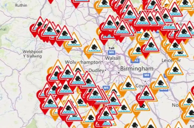 Map of flood warnings