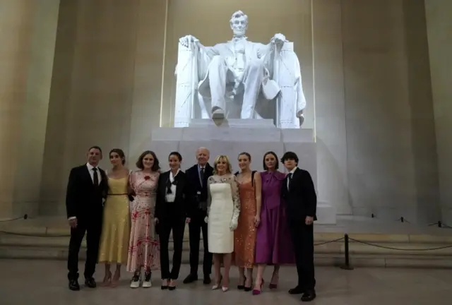 President Joe Biden and his family pictured at the Lincoln Memorial