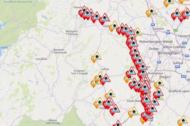 Flood warnings along the River Severn