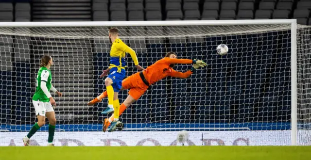 Zander Clark saves a Hibs shot