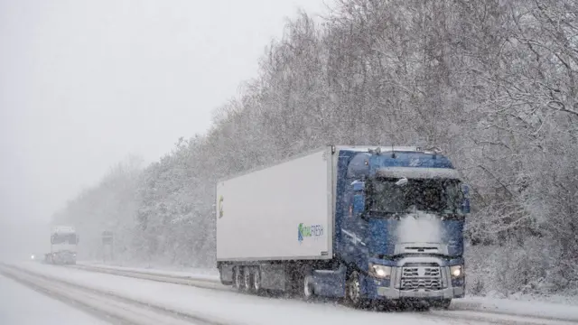 Snow caused treacherous driving conditions on the A46 near Stratford-upon-Avon