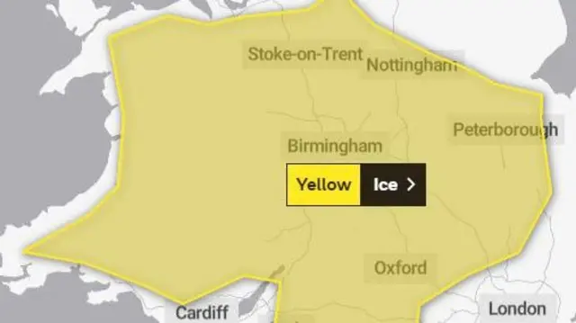 Area covered by the yellow weather warning