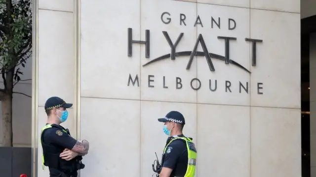 Police outside quarantine hotel in Australia