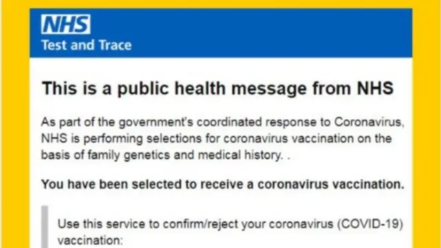 A fake email that looks like it has come from NHS Test and Trace