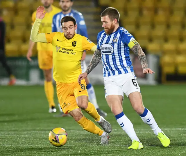 Livingston's Scott Pittman and Alan Power of Kilmarnock